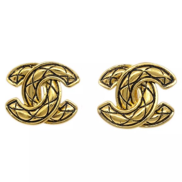 Chanel CC Earrings Clip-On Gold - Picture 1 of 8